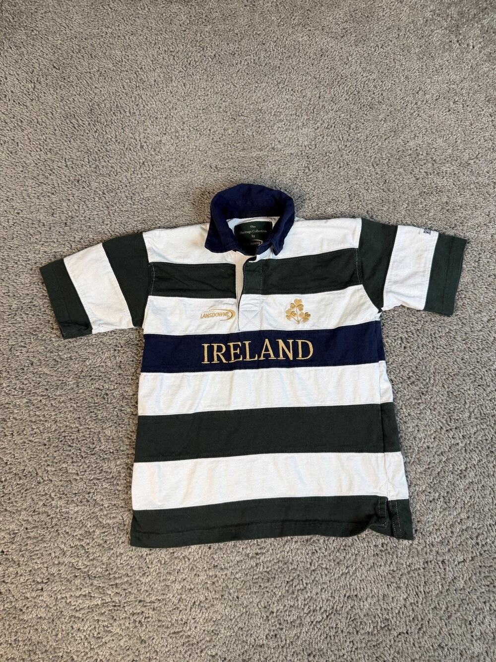 Lansdowne Rugby Polo Shirt Boys 5-6 Ireland Green Striped Short Sleeve Collared